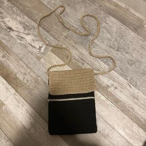 Source Unknown Black and Tan Crochet Crossbody Bag